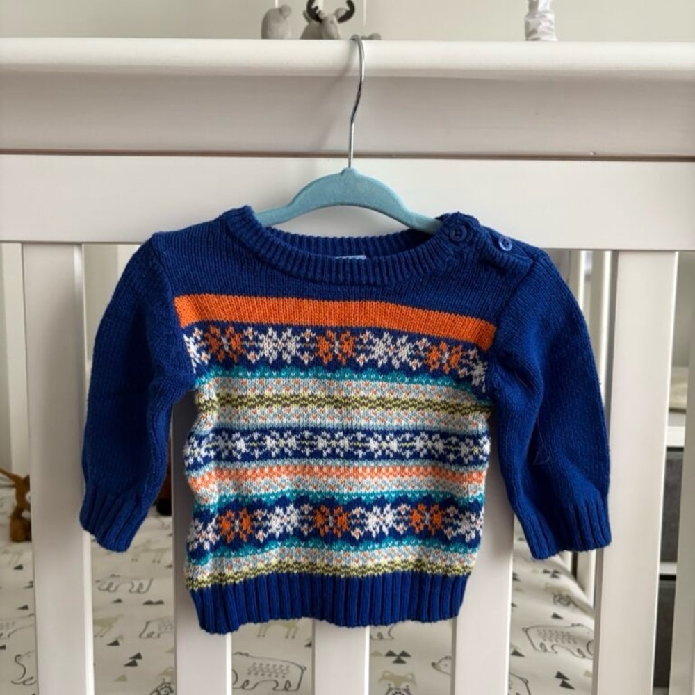 Place Blue and Orange Knit Baby Sweater